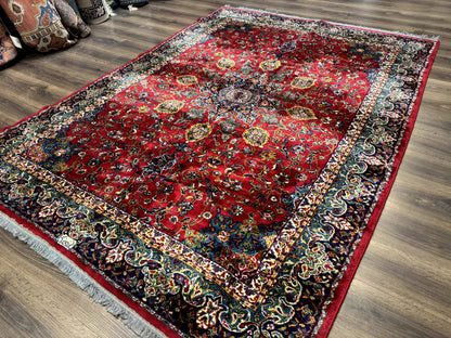 Red Persian Rug 6x9, Medallion Carpet, Ardebil Design, Vintage Belgium Power Loomed Carpet - Nuvé