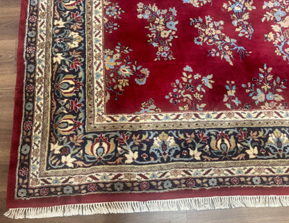 Indo Persian Sarouk Rug 10x14, Large Red and Navy Blue Carpet, Traditional Floral Wool Rug - Nuvé