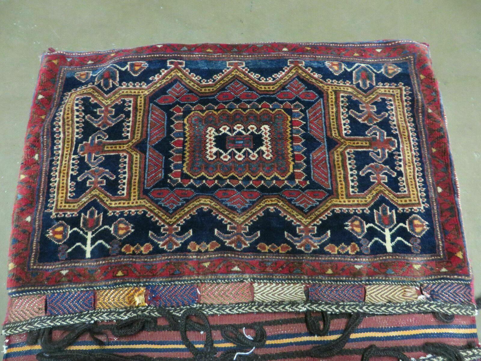 3' X 4.5' Antique Handmade Turkish Tribal Wool Rug Double Saddle Bag Nice - Nuvé