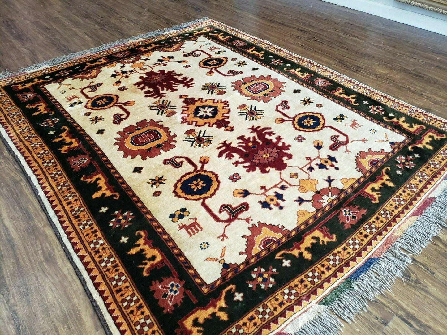5' X 6' Vintage Handmade Knotted Turkish Kazak Pattern Wool Rug Bohemian Boho Interior Design - Nuvé