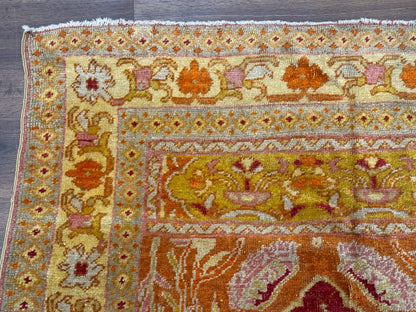 Antique Turkish Prayer Rug 4x6, Red and Golden Mustard, Mihrab Design, Anatolian Carpet - Nuvé