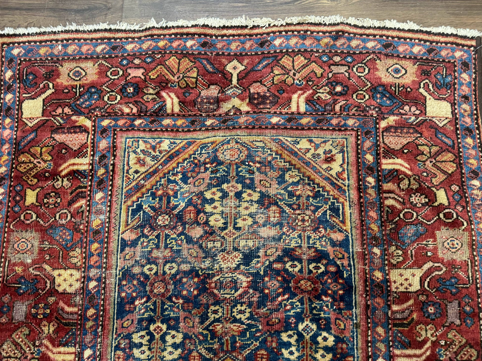 Antique Persian Rug 4x7, Blue and Red Malayer Carpet, Rare - Nuvé