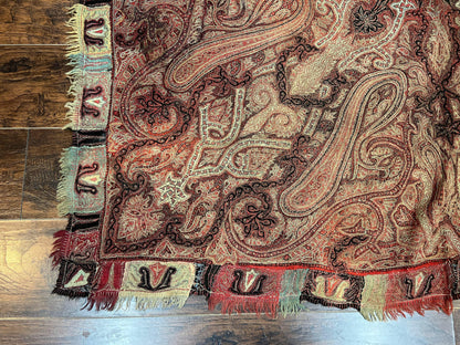 Antique Indian Kashmiri Shawl, Needlework, Signed By Masterweaver, Handmade, Rare - Nuvé