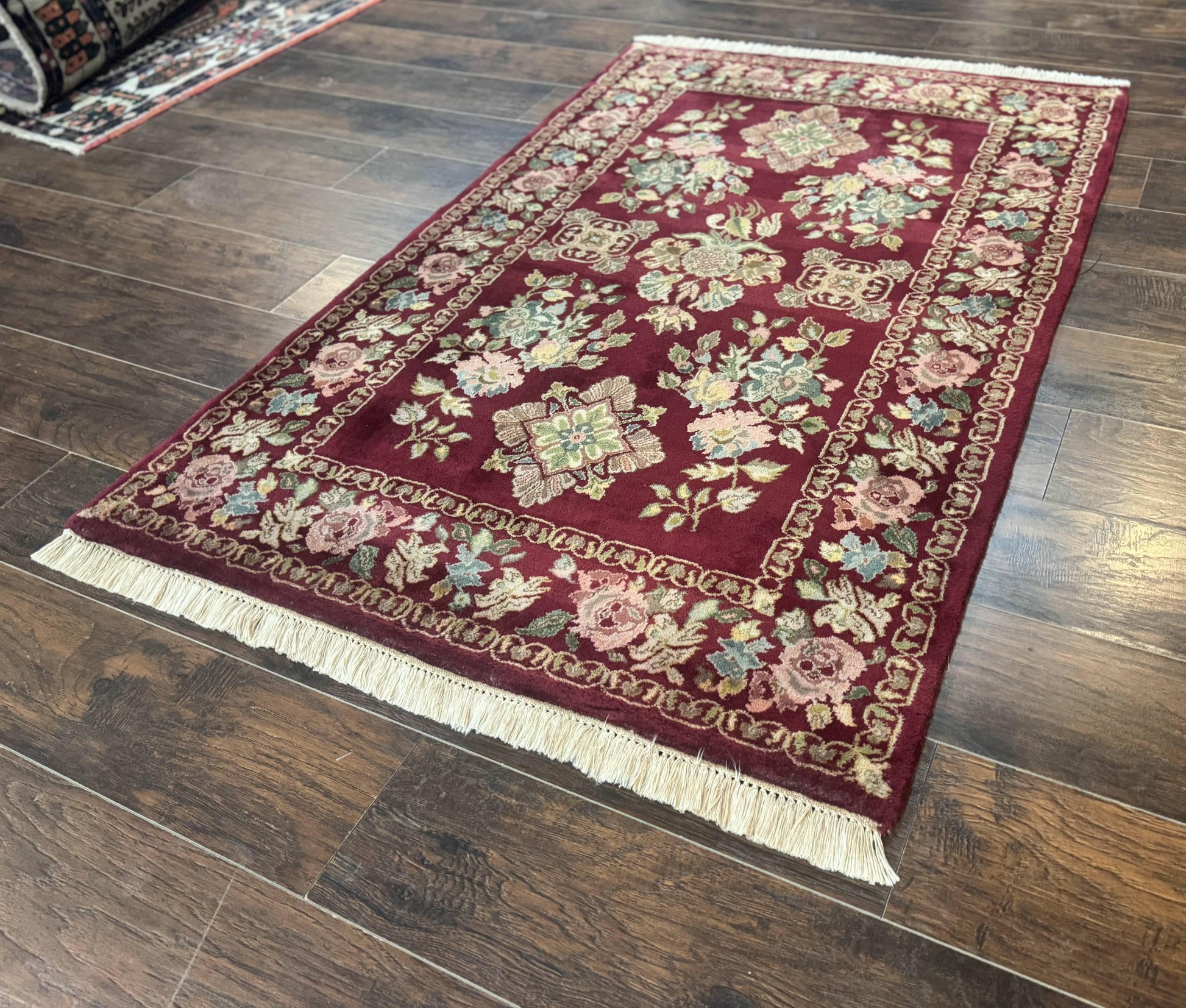 Indo Persian Kerman Rug 4x6, Burgundy, Floral - Nuvé