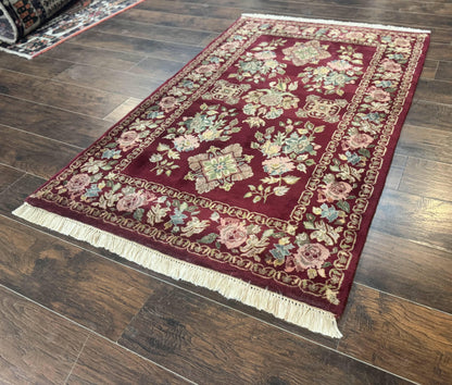 Indo Persian Kerman Rug 4x6, Burgundy, Floral - Nuvé
