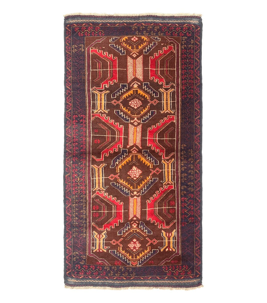 Afghan Rug 3x7, Maroon and Navy Blue, Balouch Carpet, Tribal Rug, New
