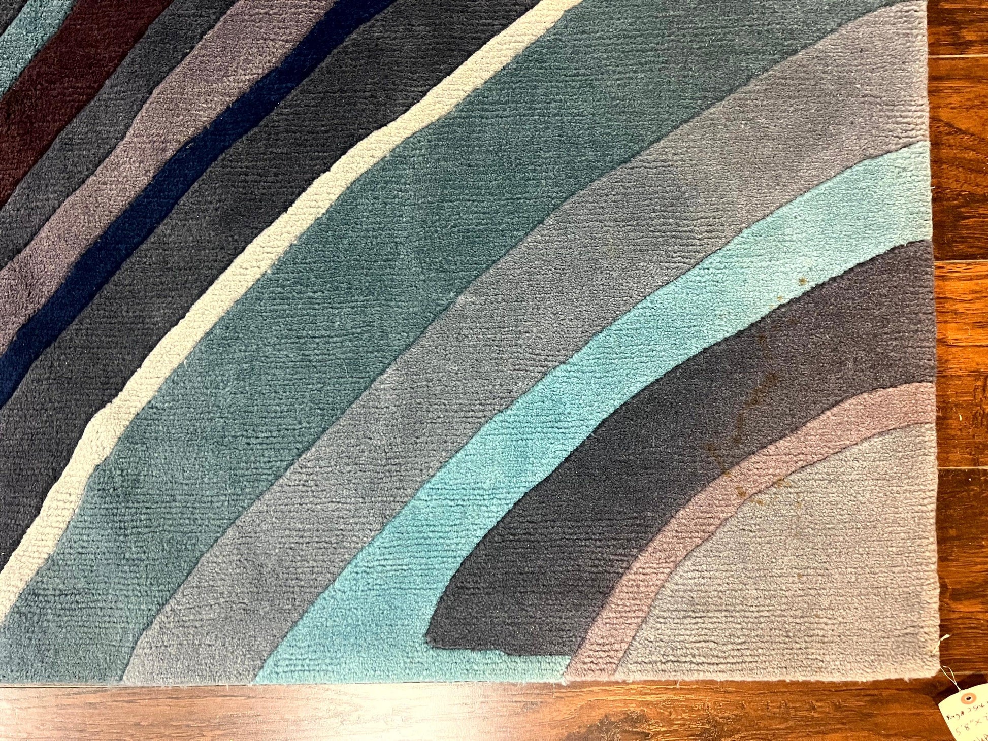 Modern Nepali Handmade Wool Rug 6x8, Blues Gray Mauve, Abstract, Nepali Tibetan Rug - Nuvé
