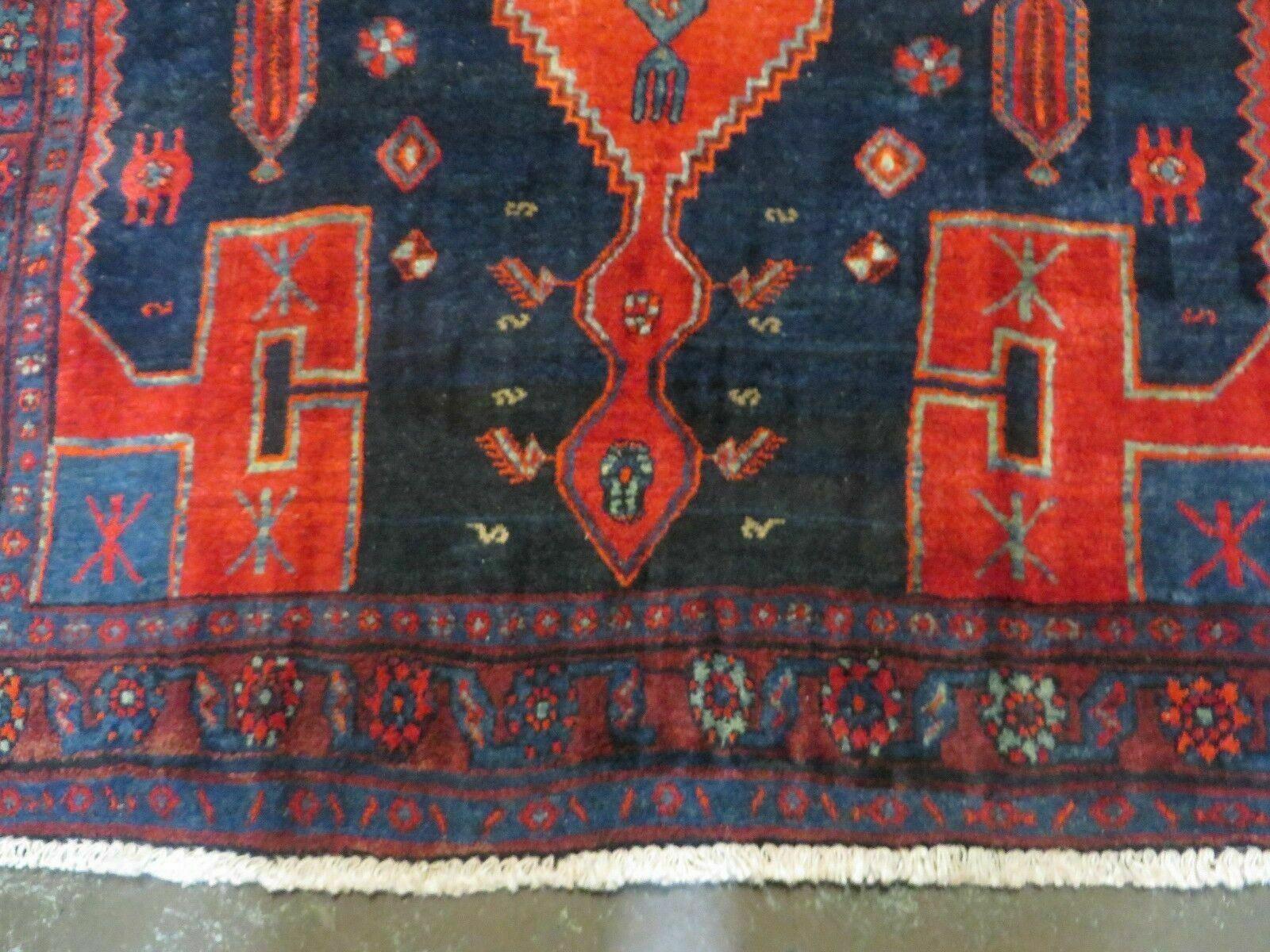 4' 6" X 8' 2" Antique Handmade India Tribal Geometric Wool Rug Red Blue # 129 - Nuvé