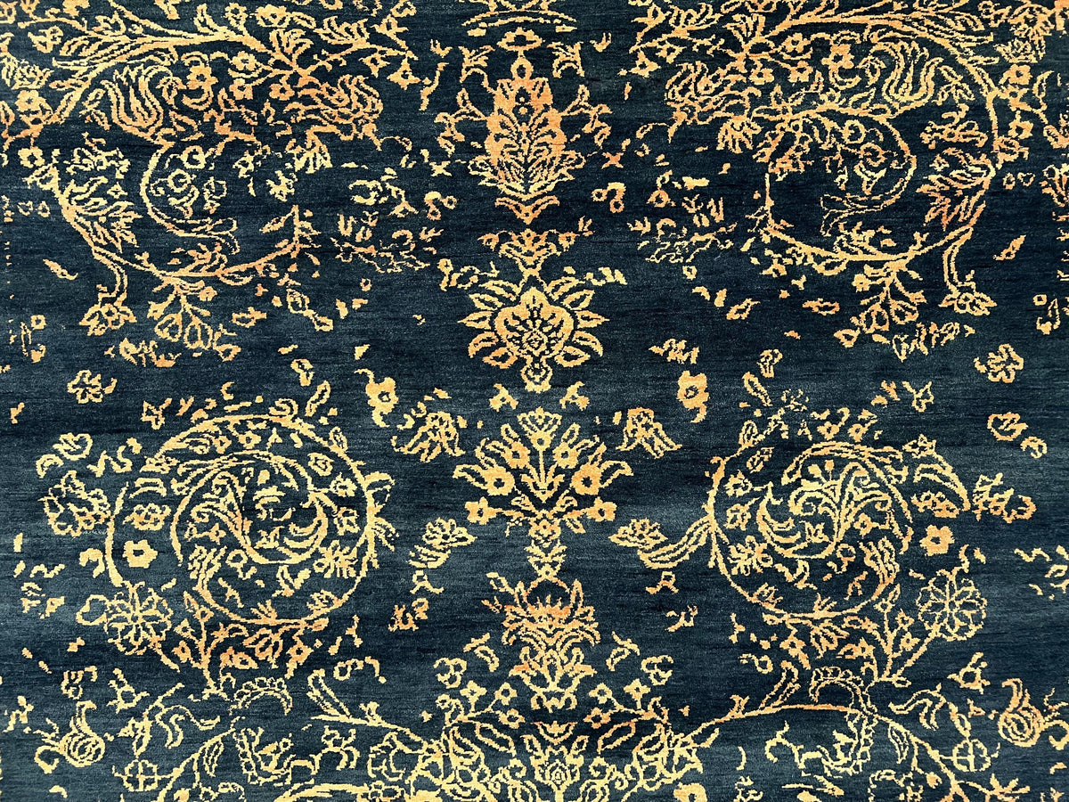 Area Rug 8x10 High Quality Handmade Oriental Carpet, Modern Contemporary Rug, Rug for Living Room, Wool Rug, Blue and Gold, Pakistani Rug