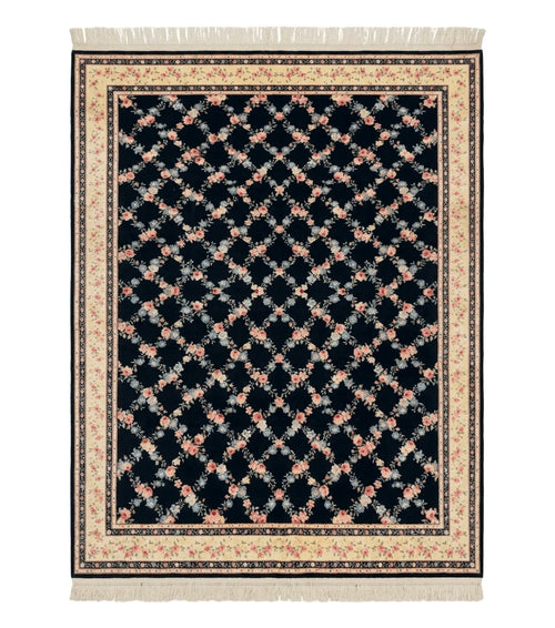8.8 x 12 Karastan Garden of Eden Rug, Ebony Trellis #509/1270, Black, Floral, Wool Pile, Vintage, Discontinued