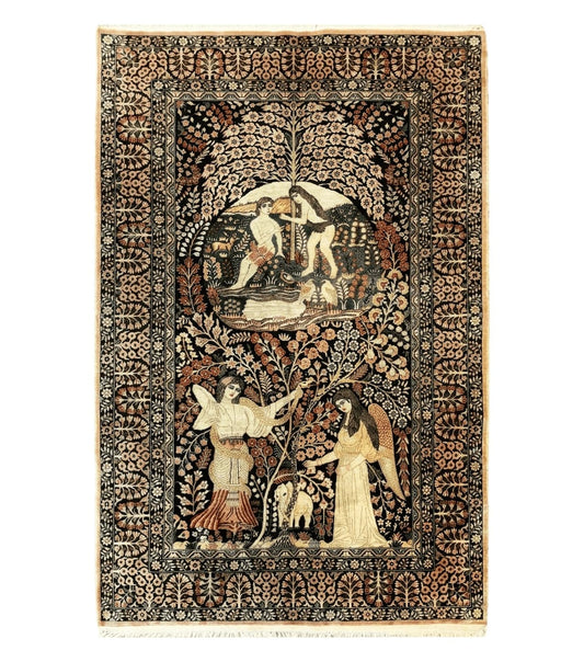 Stunning Sino Persian Pictorial Rug 2.7 x 4, Garden of Eden Adam & Eve Tree of Life Design, Extremely Fine 580 KPSI, Masterpiece
