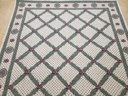 4x5 Panel Design Rug, 4' x 5' Power-Loomed Vintage Rug, Beige & Pine Green Carpet - Nuvé