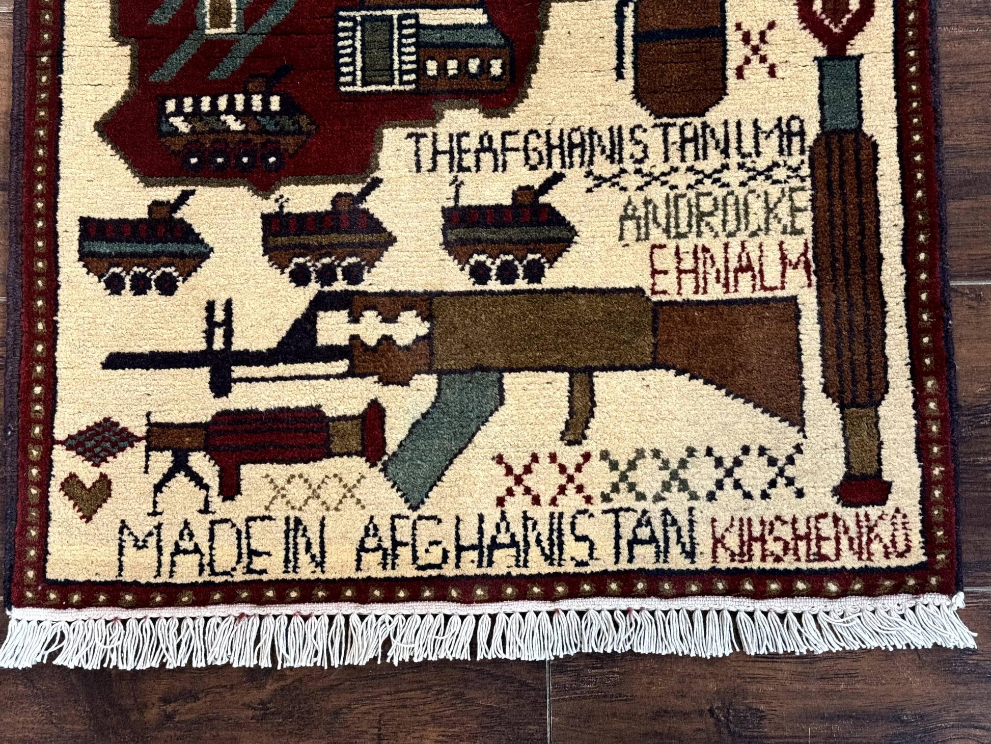 Afghan War Rug 2 x 2.6, Guns Tanks Helicopters - Nuvé