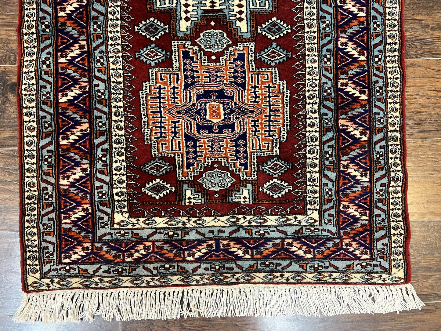 Pakistani Rug 3x5 ft, Caucasian Kazak Design, Geometric Rug, Small Vintage Oriental Carpet, Dark Red Vintage Handmade Wool Rug 3 x 5 - Nuvé