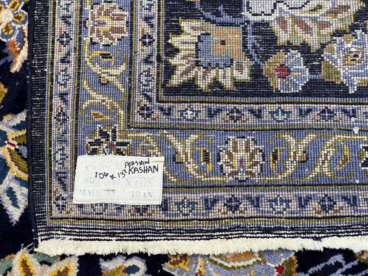 Wonderful Navy Blue Persian Kashan Rug 11x13, Allover Floral Design with Central Medallion, Wool Hand-Knotted Antique Carpet, Signed Rabani Rug - Nuvé
