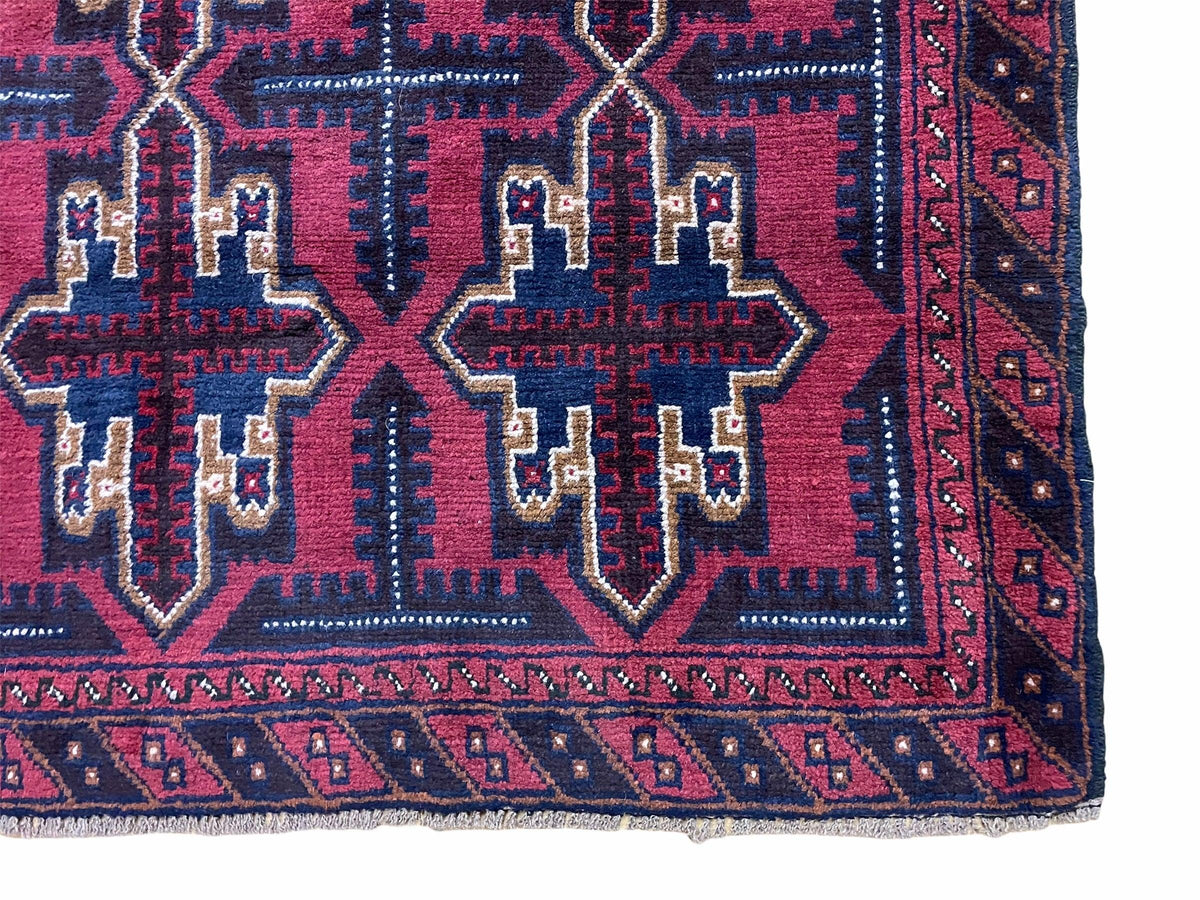 3X5 Vintage Handmade Tribal Wool Rug Balouchi Rug Afghan Rug Red Beige Blue Nice
