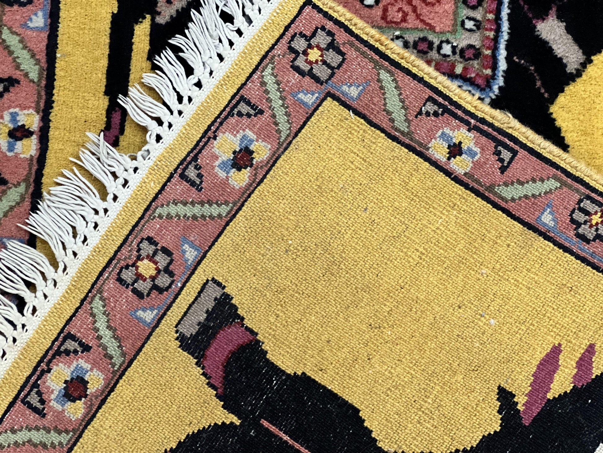 Unique Indian Pictorial Rug 2x3, Small Wool Hand Knotted Oriental Carpet, Yellow, Two Elephants, Handmade - Nuvé