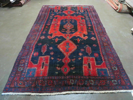 4' 6" X 8' 2" Antique Handmade India Tribal Geometric Wool Rug Red Blue # 129 - Nuvé