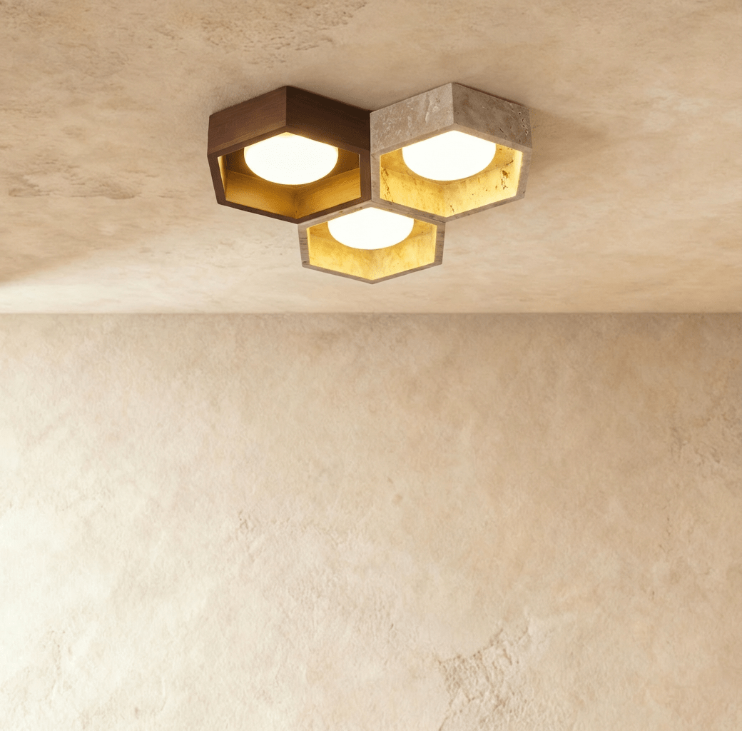 Electa ceiling lamp by Residence Supply featuring a modern design with a sleek metal finish and ambient lighting.