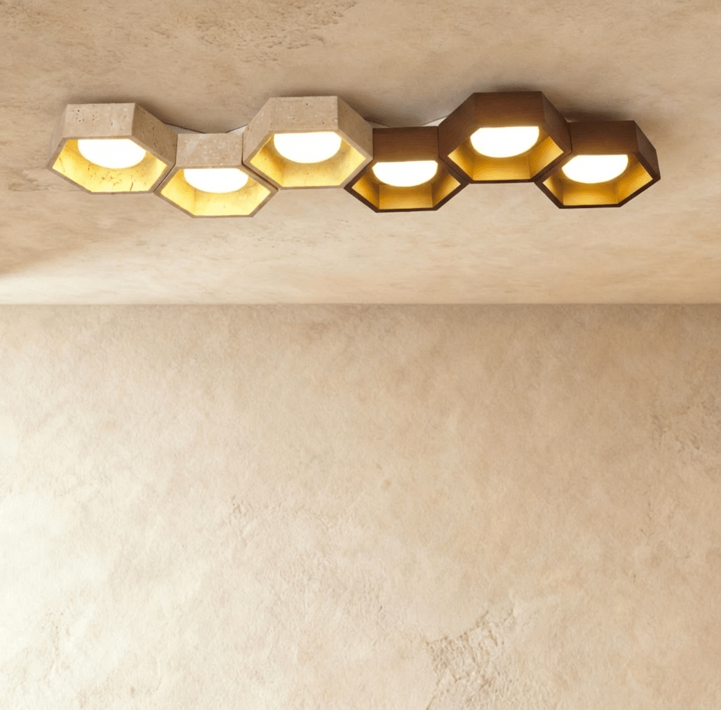 Electa ceiling lamp by Residence Supply featuring a modern design with a sleek metal finish and ambient lighting.