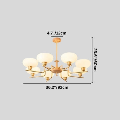 Eronix Chandelier by Residence Supply with brass, wood, and glass elements featuring 8 lights and modern design.