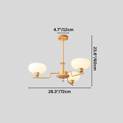 Eronix Chandelier by Residence Supply featuring brass, wood, and glass elements with a modern design and dimensions.