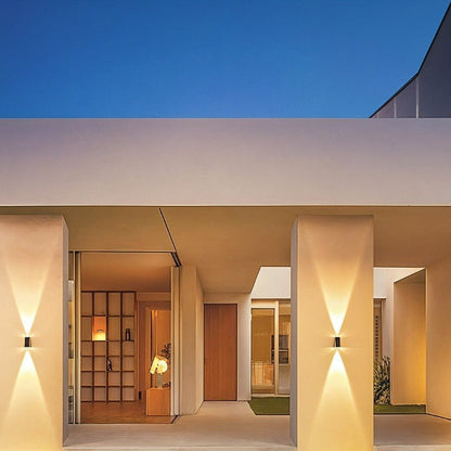 Exterior residence supply outdoor wall lamp with black metal finish and clear glass panels for outdoor lighting.