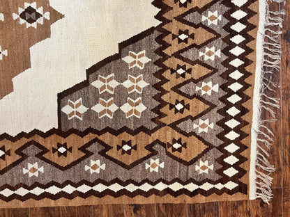 Antique Persian Fars Kilim Rug 8x11, Wool, Boho Tribal Persian Shiraz Flatweave Carpet, Semi Open Field, Geometric, Handmade, Vintage Semi Antique