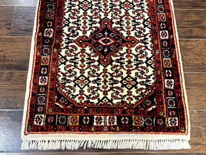 Indo Persian Bidjar Runner Rug 2.8 x 10, Vintage Rug for Hallway, 10ft Runner, Wool Handmade Ivory and Red, Medallions - Nuvé