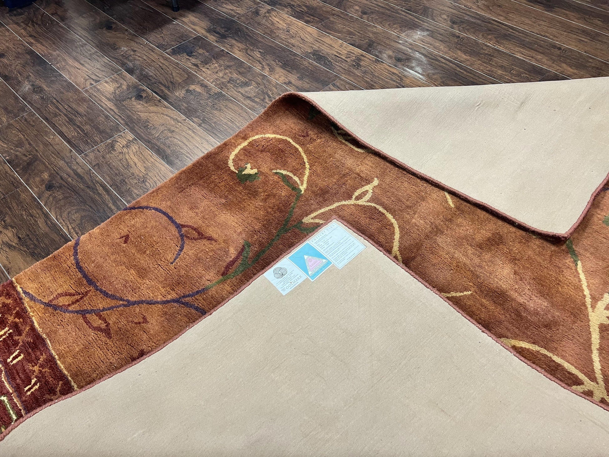Pottery Barn Rug 5x8, Vintage Hand Tufted Carpet, Wool and Silk, Rust & Maroon - Nuvé
