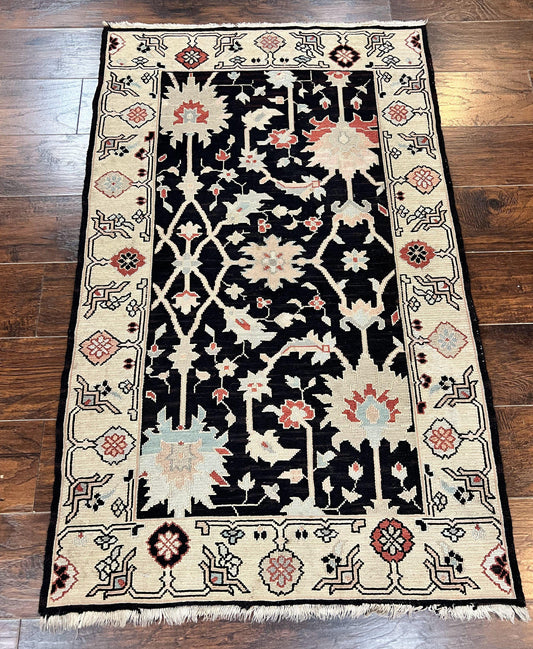 Turkish Flatweave Kilim Rug 3x5, Black, Handmade Vintage Wool Carpet - Nuvé