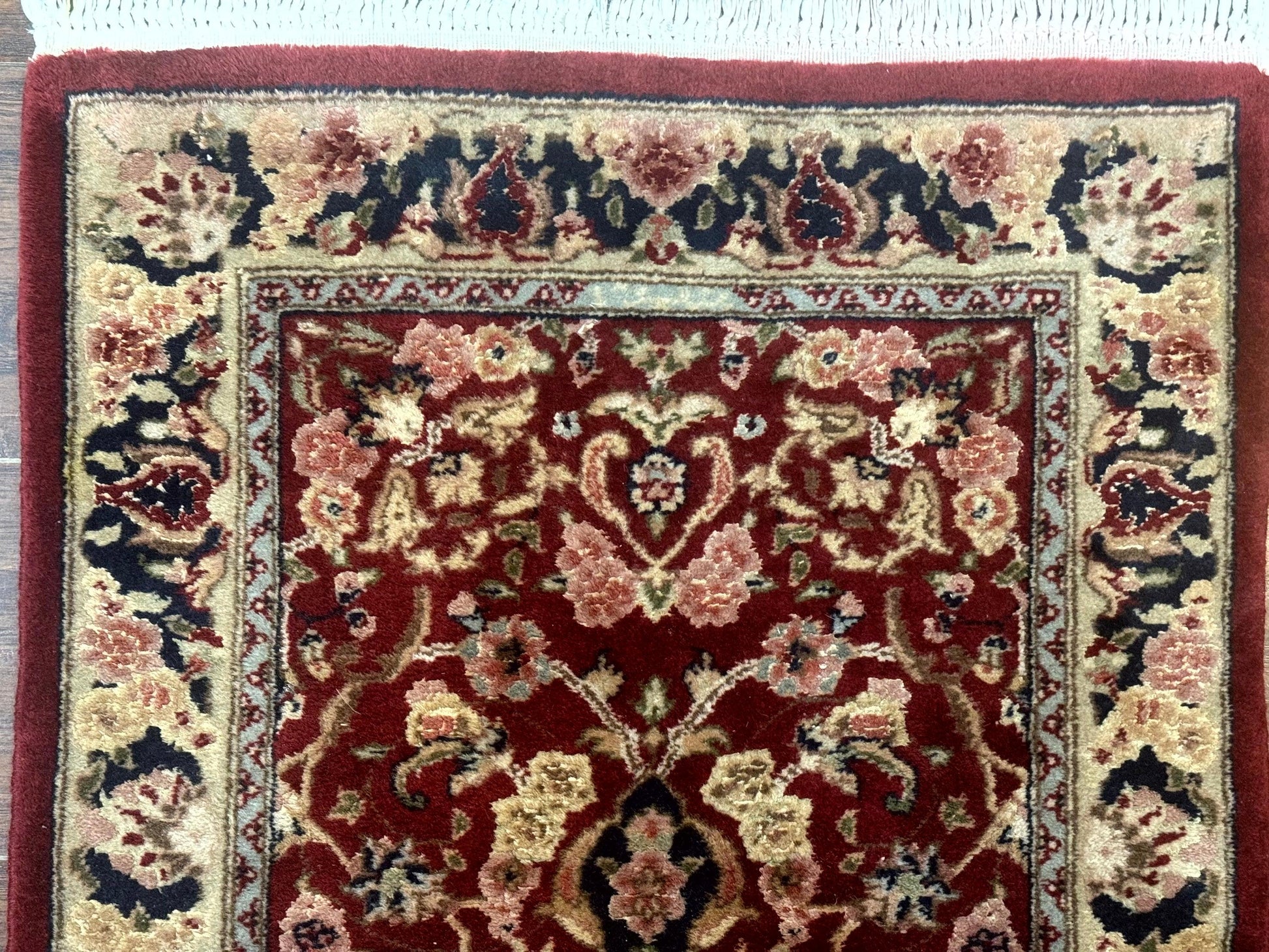 Short Runner Rug 2x6, Fine 200 KPSI, Red Floral Medallion, Wool and Silk Highlights, Persian Runner Rug, Traditional, Sino Persian - Nuvé