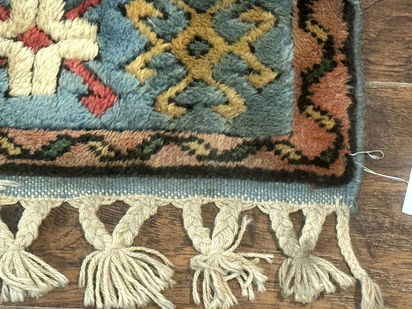 Turkish Kazak Runner Rug 3x11, Cream and Light Blue, Vintage - Nuvé