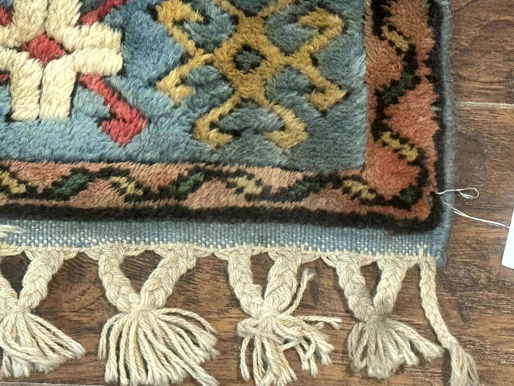 Turkish Kazak Runner Rug 3x11, Cream and Light Blue, Vintage - Nuvé