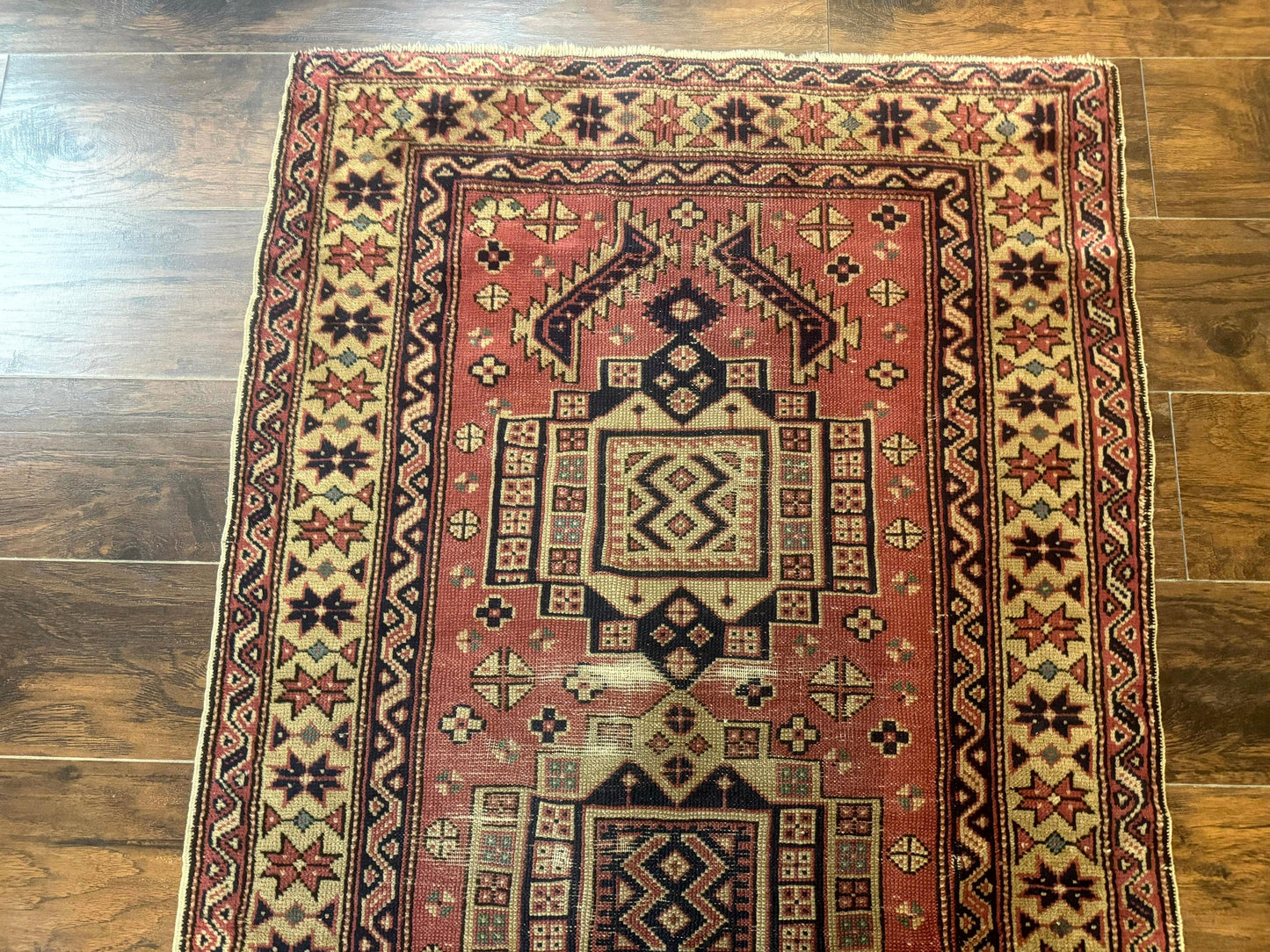 Antique Turkish Sparta Rug 3x6, Geometric Caucasian Kazak Pattern, Handmade - Nuvé