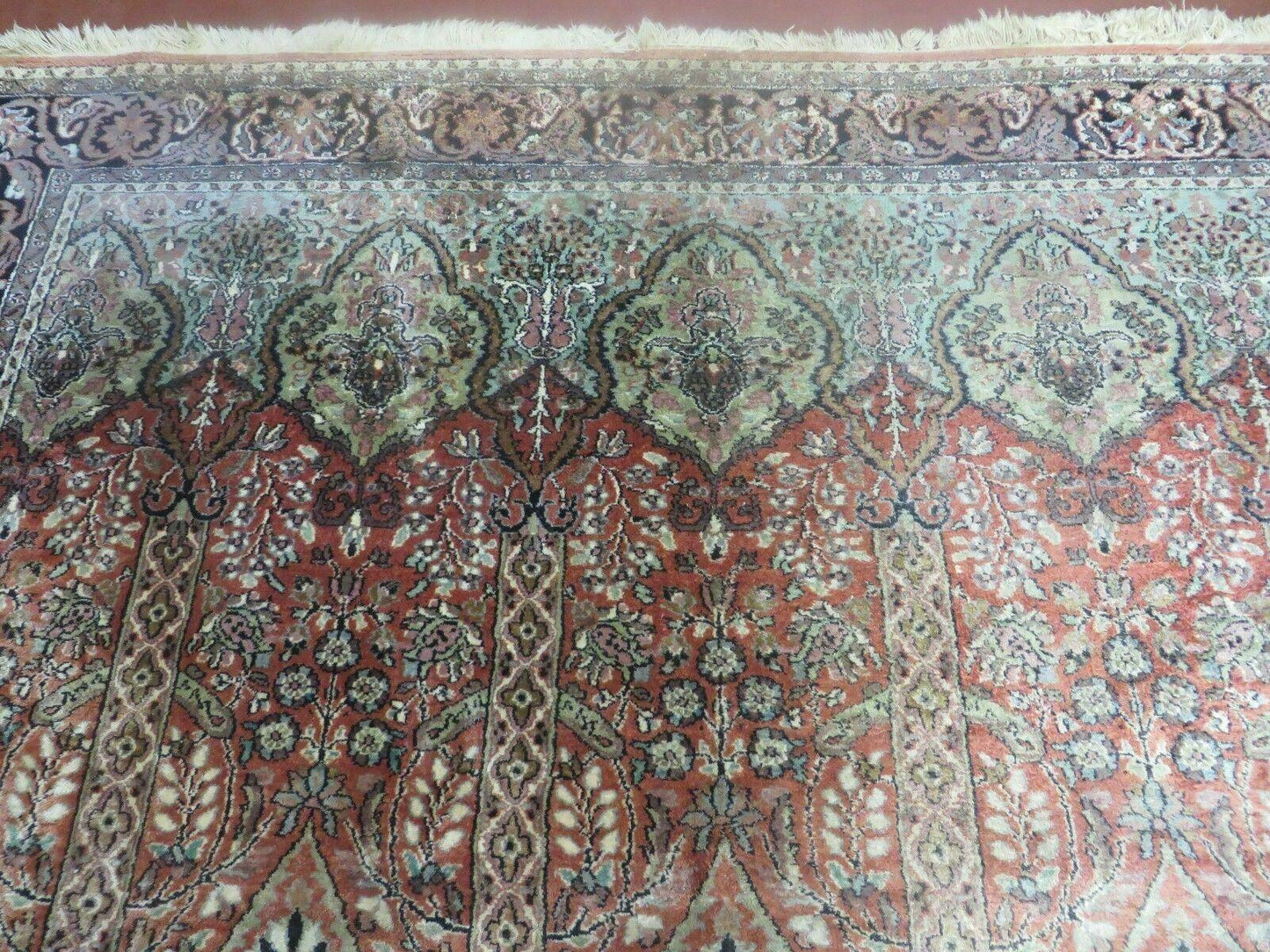 6' X 6' Vintage Handmade Fine Indian Silk Rug Kashmir Square Nice - Nuvé