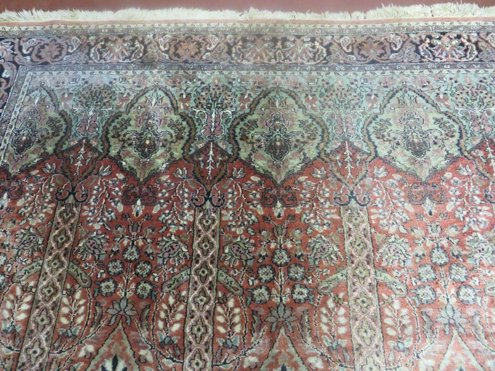 6' X 6' Vintage Handmade Fine Indian Silk Rug Kashmir Square Nice - Nuvé