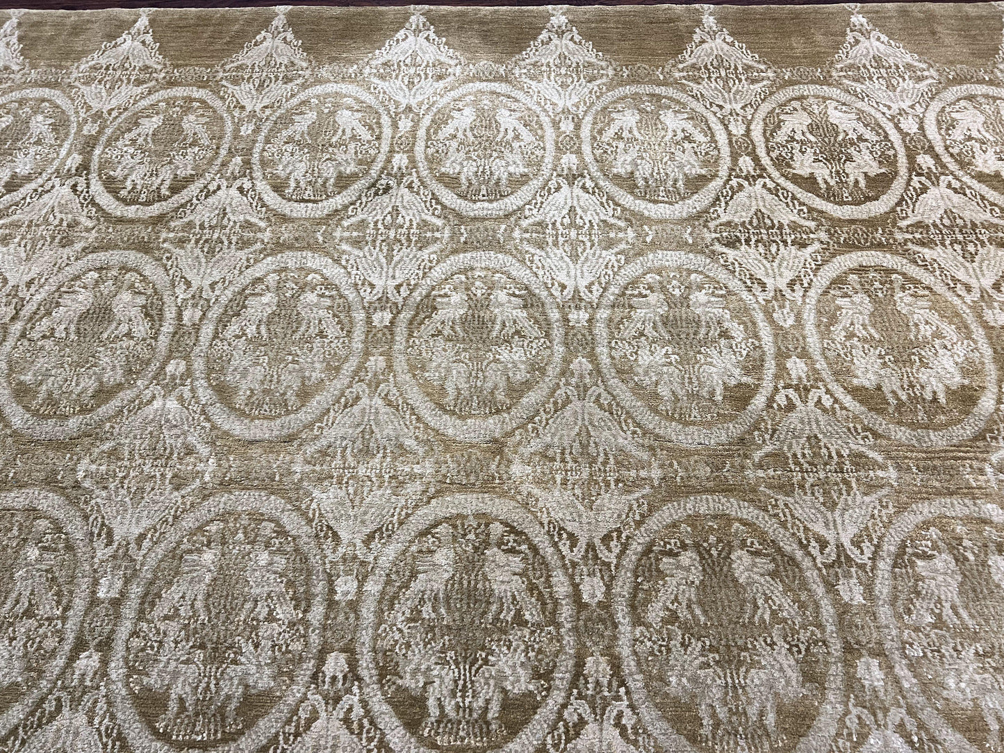 Tibetan Rug 12x15, Wool Hand Knotted Carpet, Odegard Rug, Birds, Olive Green, 12 x 15 Oversized Handmade Contemporary Area Rug, Extra Large - Nuvé