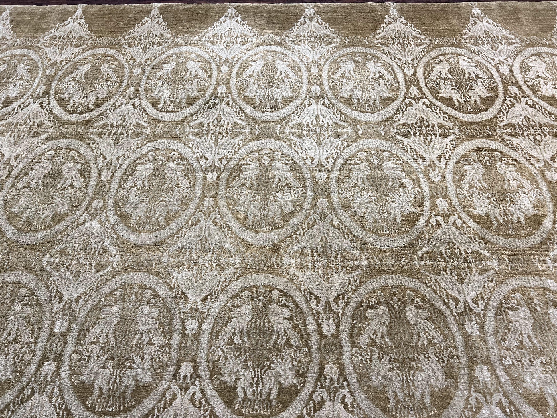 Tibetan Rug 12x15, Wool Hand Knotted Carpet, Odegard Rug, Birds, Olive Green, 12 x 15 Oversized Handmade Contemporary Area Rug, Extra Large - Nuvé