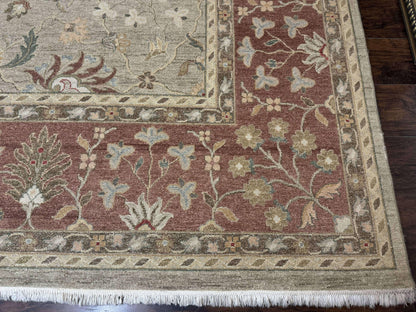 Large Turkish Soumak Rug 10x14, Flatweave Dhurrie, Handmade, Light Green and Salmon - Nuvé