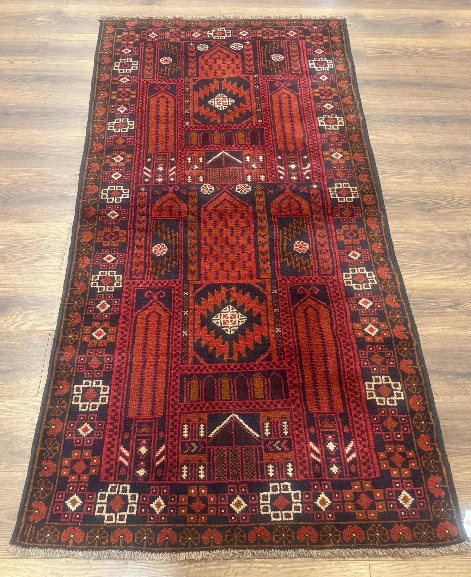 Afghan Rug 3x7, Balouch Carpet, Tribal Rug, Red, New - Nuvé