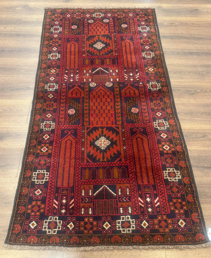 Afghan Rug 3x7, Balouch Carpet, Tribal Rug, Red, New - Nuvé