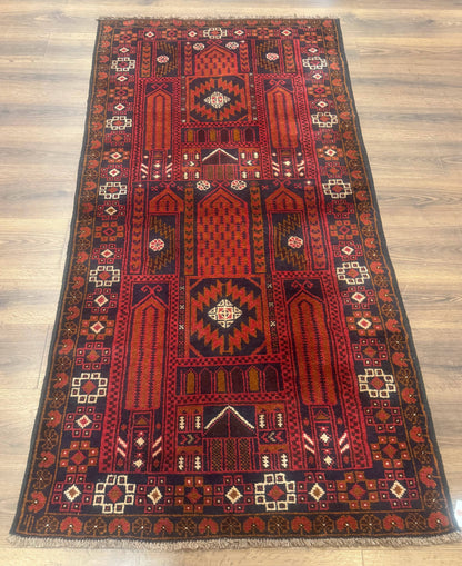 Afghan Rug 3x7, Balouch Carpet, Tribal Rug, Red, New