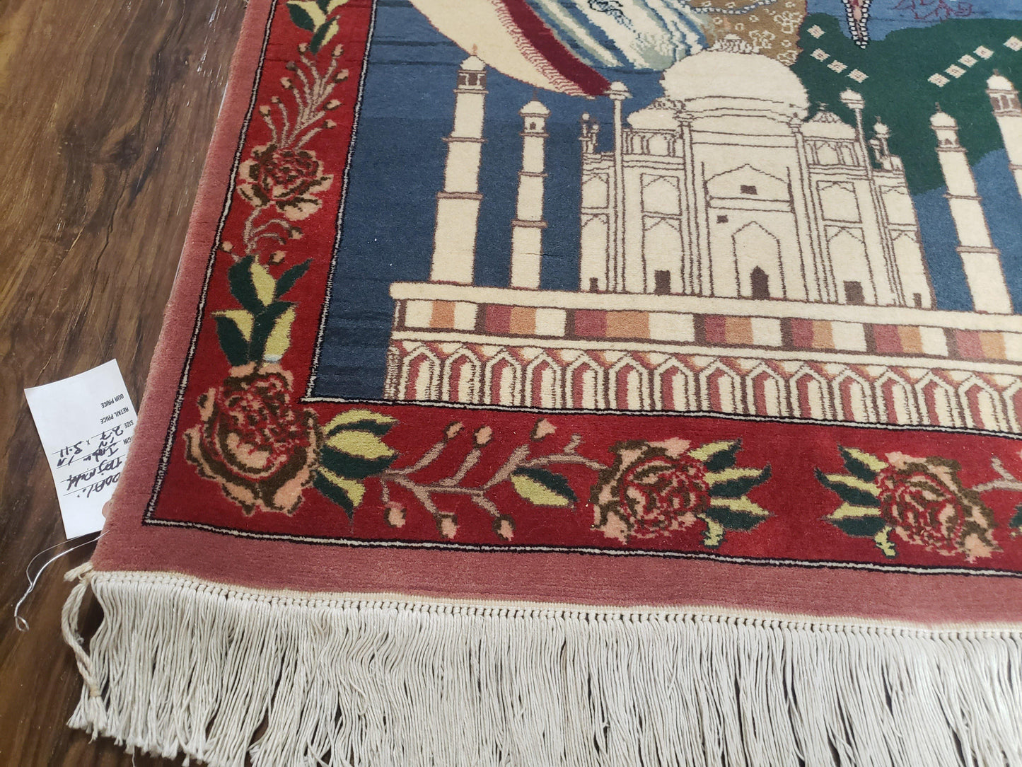 Vintage Small Pictorial Lovers Rug 2.5 x 4, Taj Mahal Indo Persian Rug, Wool Hand-Knotted Indian Rug, King & Queen, Layla and Majnun - Nuvé