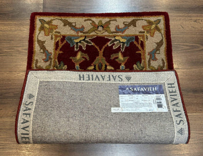 Small Floral Wool Rug 2x3, Safavieh Heritage Collection, Dark Red & Cream - Nuvé