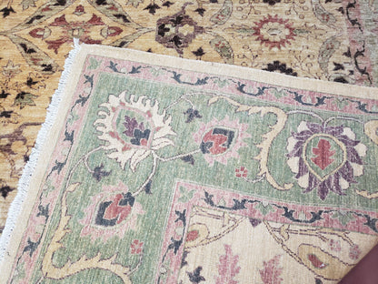 Vintage Peshawar Area Rug 8'4" x 9'7", Room Sized Peshavar Wool Oriental Carpet, Ivory/Beige & Dark Violet, Farmhouse Rug, Haji Jalil Design - Nuvé