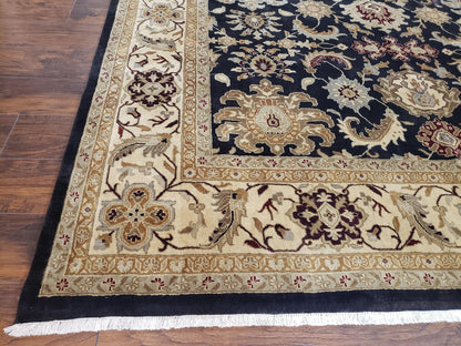 Indo Mahal Rug 8x12, Indian Sultanabad Handmade Area Rug, Vintage Hand-Knotted Wool Black Floral Traditional Oriental Dinning Room Rug - Nuvé