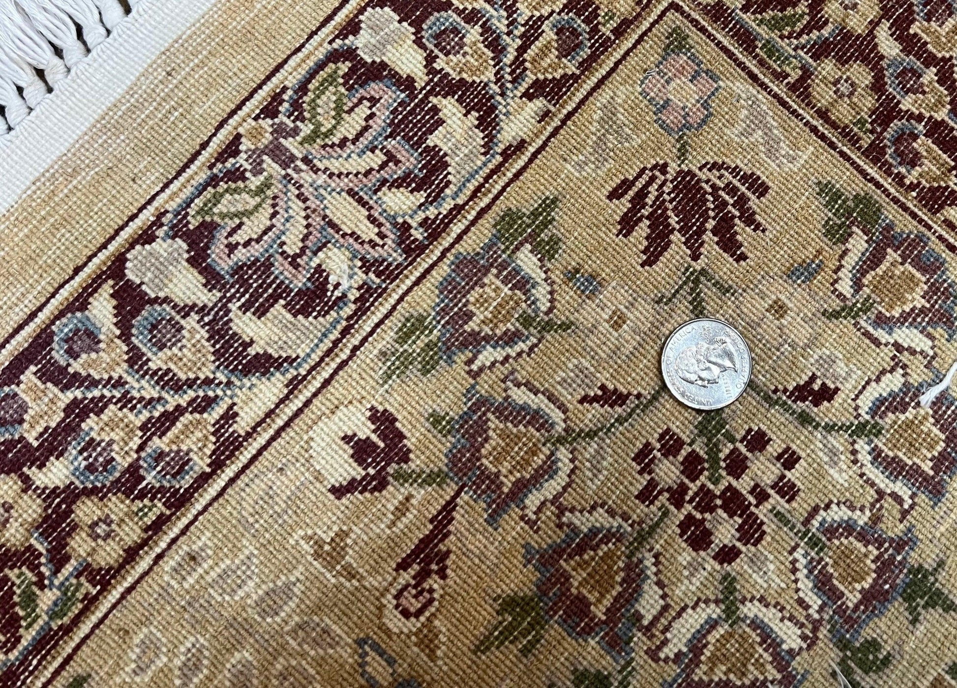 Pretty Indo Persian Rug 6x9, Allover Floral Motif with Birds, Tan/Cream, Very Fine Oriental Carpet, Hand Knotted Vintage Indian Wool Rug - Nuvé