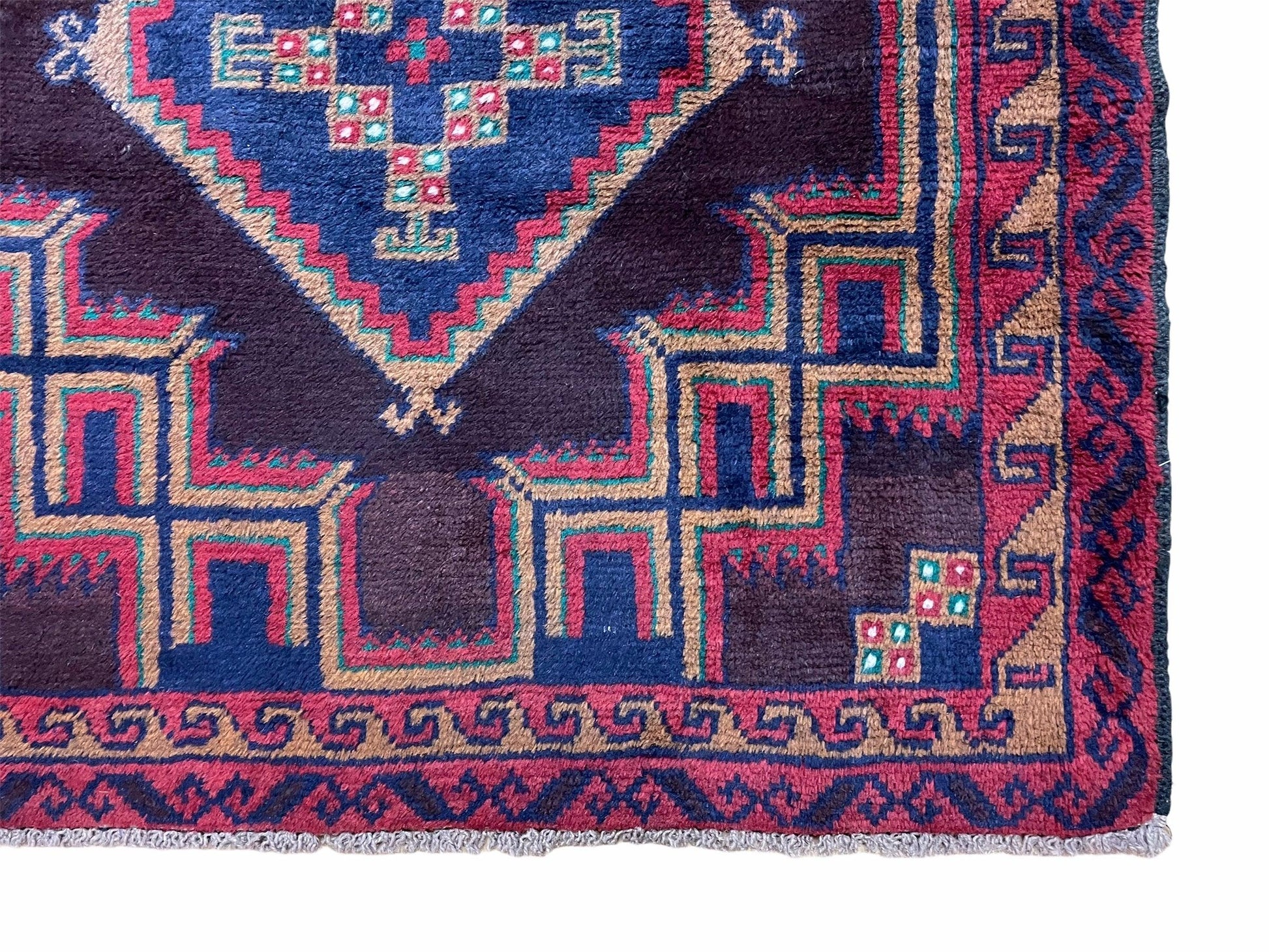 2'11" X 4'6" Vintage Handmade Tribal Wool Rug Balouchi Rug Afghan Rug Geometric - Nuvé