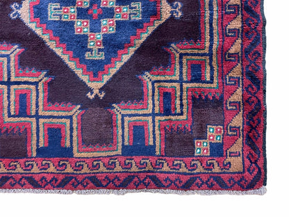 2'11" X 4'6" Vintage Handmade Tribal Wool Rug Balouchi Rug Afghan Rug Geometric - Nuvé